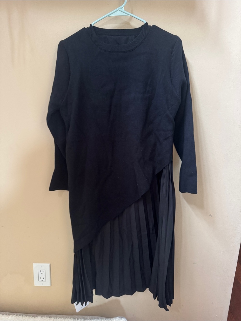 NWT Black Asymmetric Sweater Dress with Pleated Skirt